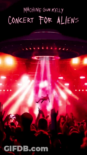A Machine Gun Kelly Concert For Aliens Poster Shows A Man Flying Through The Air GIF