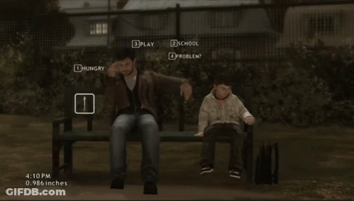 A Man And A Boy Are Sitting On A Bench GIF