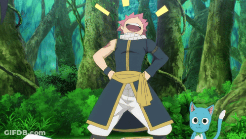 A Man And A Cat Are Standing In A Forest And The Cat Is Smiling GIF