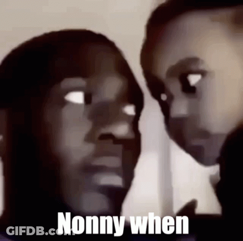 A Man And A Child Are Looking At Each Other With The Words " Nanny When " Written Below Them GIF