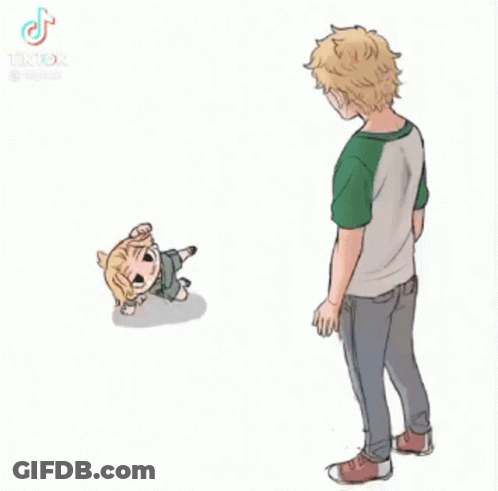 A Man And A Child Are Standing Next To Each Other . GIF