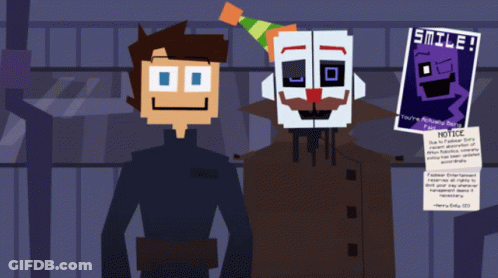 A Man And A Clown Are Standing Next To A Notice That Says " Smile " GIF