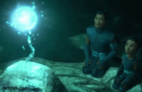 A Man And A Girl Are Looking At A Glowing Object In The Water GIF
