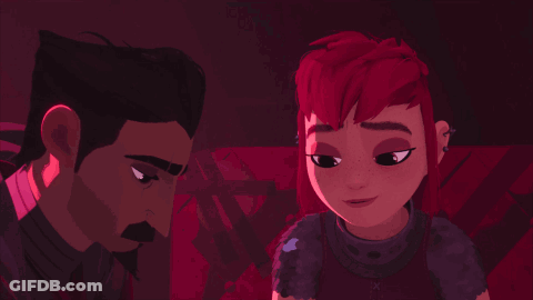 A Man And A Girl Are Looking At Each Other And The Girl Has Red Hair GIF
