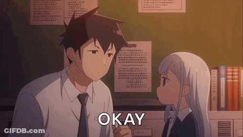A Man And A Girl Are Looking At Each Other And The Word Okay Is Visible GIF