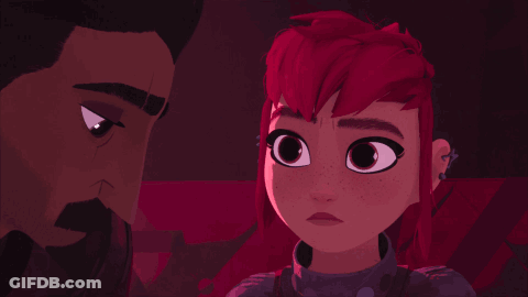 A Man And A Girl Are Looking At Each Other In A Cartoon GIF