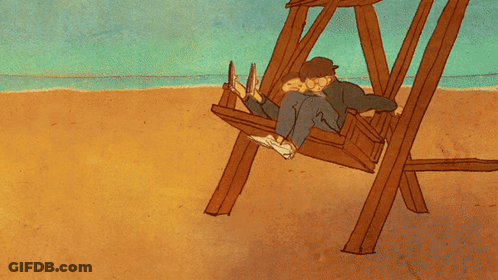 A Man And A Girl Are Sitting On A Lifeguard Tower GIF