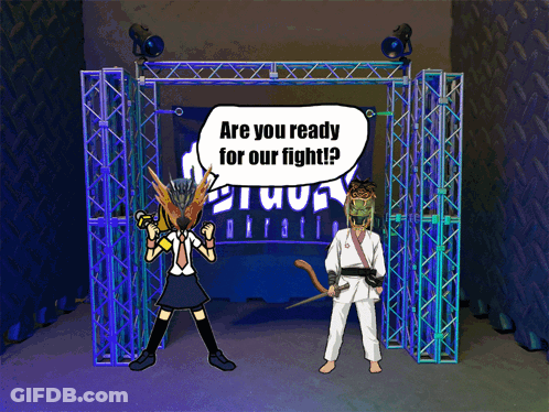 A Man And A Girl Are Standing In Front Of A Sign That Says Pirates GIF