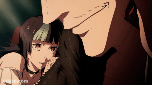 A Man And A Girl Are Standing Next To Each Other And The Girl Is Covering Her Mouth With Her Hand GIF