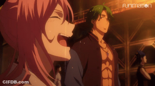 A Man And A Girl Are Standing Next To Each Other And The Word Funimation Is On The Bottom Right GIF