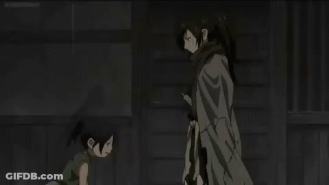 A Man And A Girl Are Standing Next To Each Other In A Dark Room In A Samurai Anime . GIF