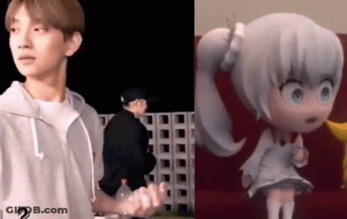 A Man And A Girl Are Standing Next To Each Other In A Room . GIF
