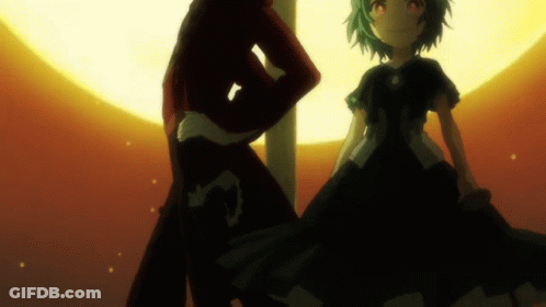 A Man And A Girl Are Standing Next To Each Other In Front Of A Yellow Background GIF
