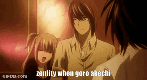 A Man And A Girl Are Standing Next To Each Other With A Caption That Says Zenity When Goro Akichi GIF