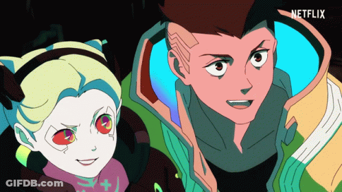 A Man And A Girl Are Standing Next To Each Other With A Netflix Logo In The Background GIF