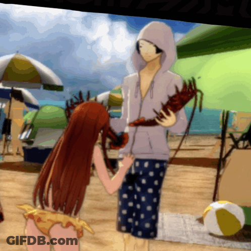 A Man And A Girl Are Standing On The Beach GIF
