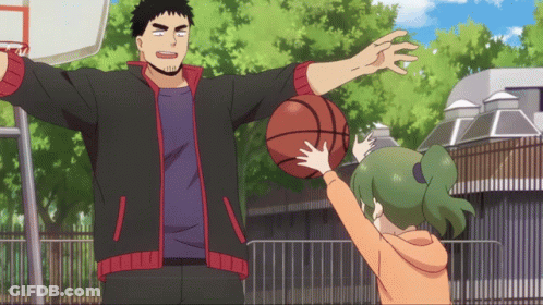 A Man And A Little Girl Are Playing Basketball On A Court GIF
