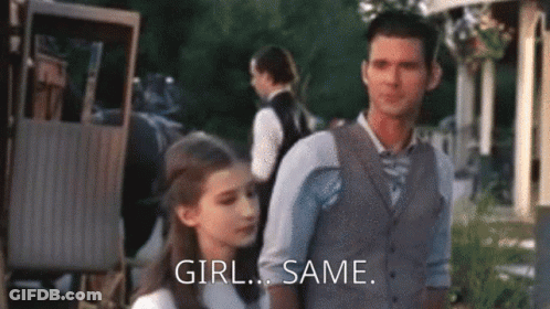 A Man And A Little Girl Are Standing Next To Each Other And The Girl Is Saying `` Girl Same '' . GIF