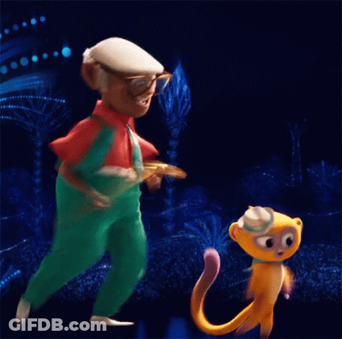 A Man And A Monkey Are Dancing In The Dark GIF