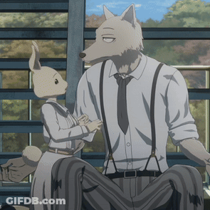 A Man And A Rabbit Are Standing Next To Each Other And Talking GIF