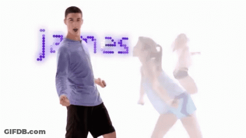 A Man And A Woman Are Dancing In Front Of A Sign That Says Jair.es Riley GIF