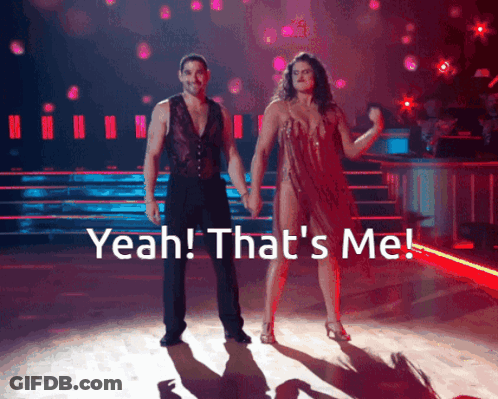 A Man And A Woman Are Dancing On A Stage With The Words Yeah That 'S Me GIF