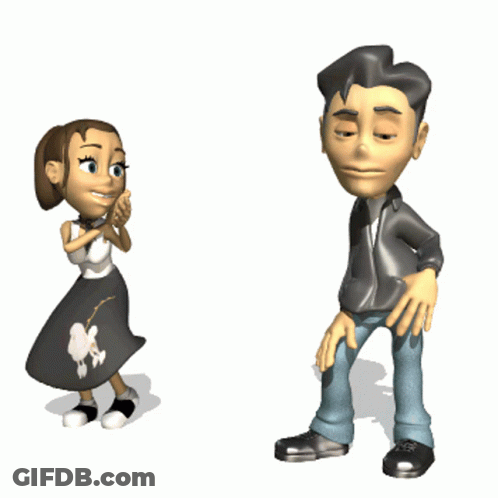 A Man And A Woman Are Dancing Together And The Woman Has A Poodle On Her Dress GIF