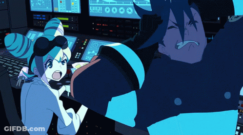 A Man And A Woman Are Fighting In Front Of A Computer Screen That Says " 00 " GIF