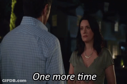 A Man And A Woman Are Having A Conversation And The Woman Says " One More Time " GIF
