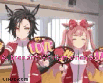 A Man And A Woman Are Holding A Fan With The Words `` Aubree And Maksym When Pou '' Written On It . GIF