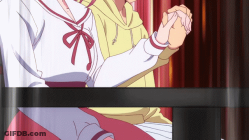 A Man And A Woman Are Holding Hands In A Cartoon Scene GIF