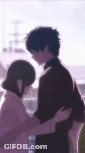 A Man And A Woman Are Hugging Each Other In A Cartoon GIF