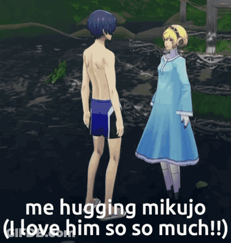 A Man And A Woman Are Hugging Each Other In A Video Game Scene GIF