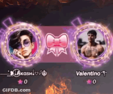 A Man And A Woman Are In Purple Circles With The Name Takashi And Valentino GIF