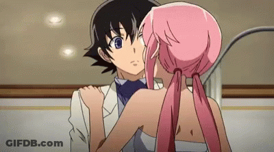 A Man And A Woman Are Kissing In A Room In A Anime . GIF