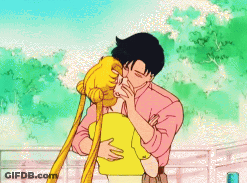 A Man And A Woman Are Kissing In Front Of A Ferris Wheel In A Cartoon . GIF