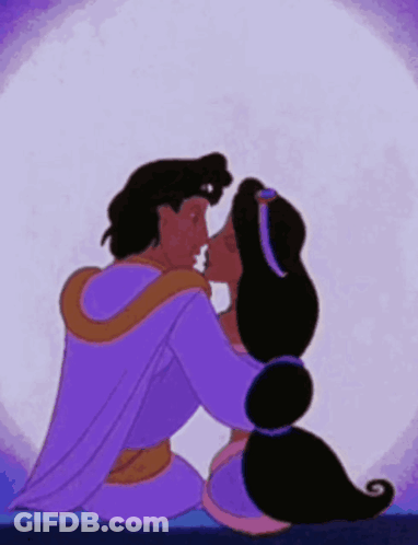 A Man And A Woman Are Kissing In Front Of A Full Moon GIF