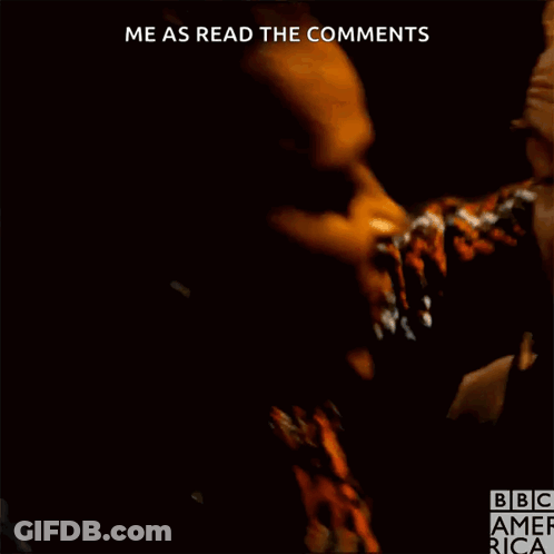 A Man And A Woman Are Looking At Each Other And The Caption Reads " Me As Read The Comments Is It Wrong To Be Enjoying T GIF