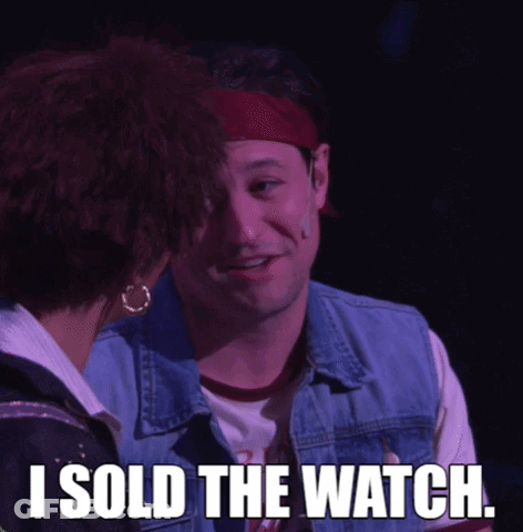 A Man And A Woman Are Looking At Each Other And The Man Is Saying I Sold The Watch GIF