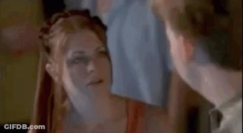 A Man And A Woman Are Looking At Each Other And The Woman Is Saying You Can 'T Just . GIF