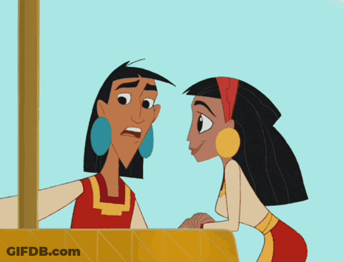A Man And A Woman Are Looking At Each Other With A Blue Sky In The Background GIF