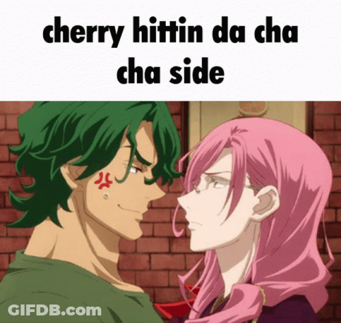 A Man And A Woman Are Looking At Each Other With A Caption That Says Cherry Hittin Da Cha Cha Side GIF