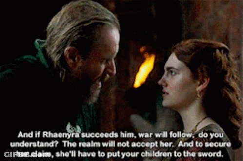 A Man And A Woman Are Looking At Each Other With A Quote About Rhaenyra GIF