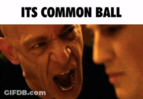 A Man And A Woman Are Looking At Each Other With The Words " Its Common Ball " Written Above Them GIF