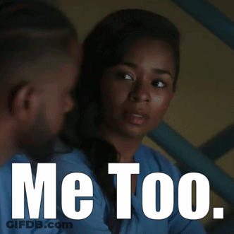 A Man And A Woman Are Looking At Each Other With The Words Me Too Written On The Bottom GIF
