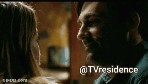 A Man And A Woman Are Looking Into Each Other 'S Eyes With The Words @Tvresidence Written Below Them GIF