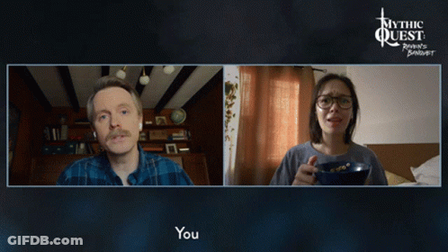 A Man And A Woman Are On A Video Call With The Words " You Look Awful " At The Bottom GIF