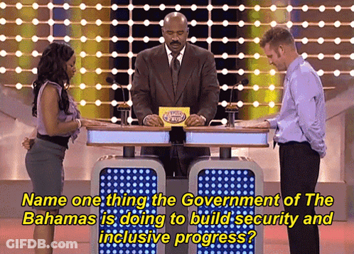 A Man And A Woman Are Playing A Game Show Called Name One Thing GIF
