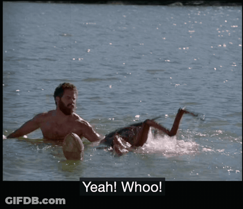A Man And A Woman Are Playing In The Water With The Caption Yeah Whoo GIF