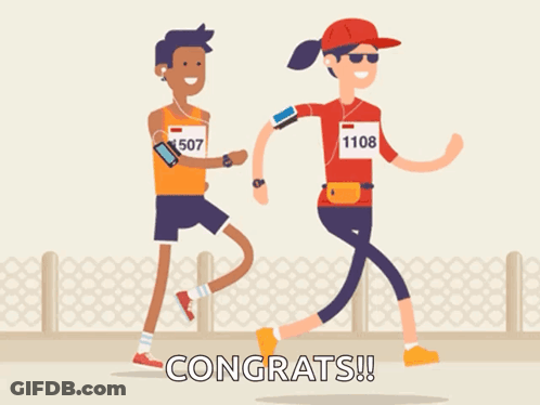A Man And A Woman Are Running In A Race And Congratulate Them GIF